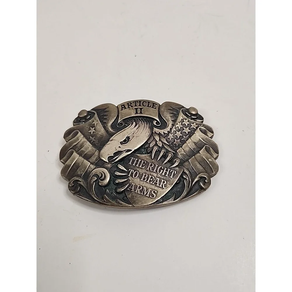 Vintage Article II The Right To Bear Arms‎ Solid Brass Belt Buckle 3.5
